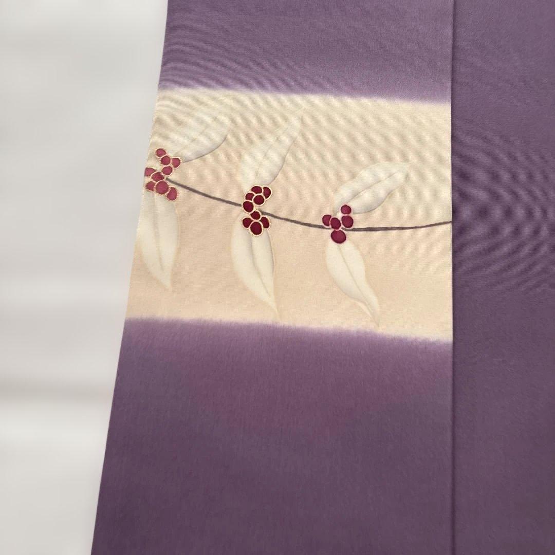 ⭐️九寸名古屋帯 ⭐️紫色　塩瀬帯　はんなり　お太鼓柄　金彩　染め帯　植物柄