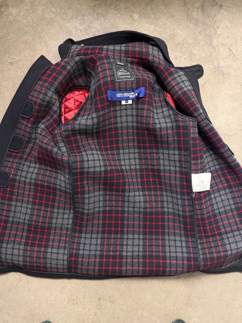 ジンヤワタナベマンx gloverall 袖レザーダッフルコート 紺　サイズM