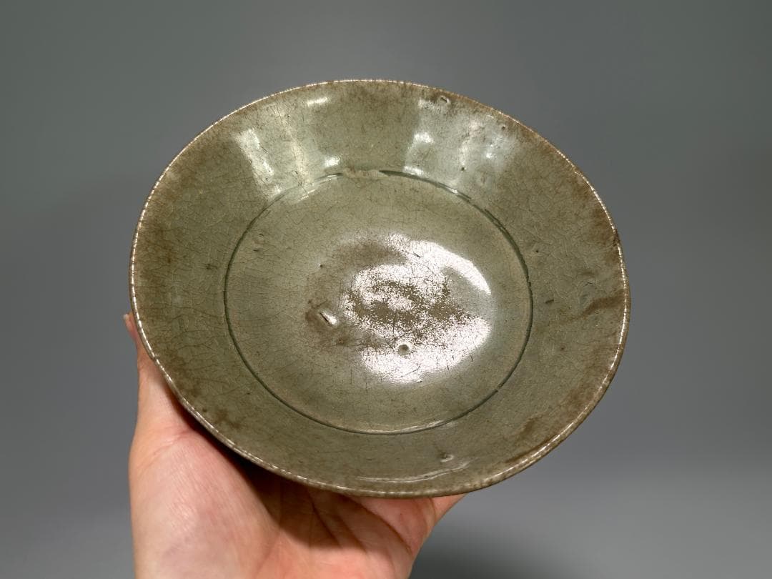 中国美術　元～明時代　青磁　蓮花文茶碗 鉢　時代物　唐物　14～15世紀頃