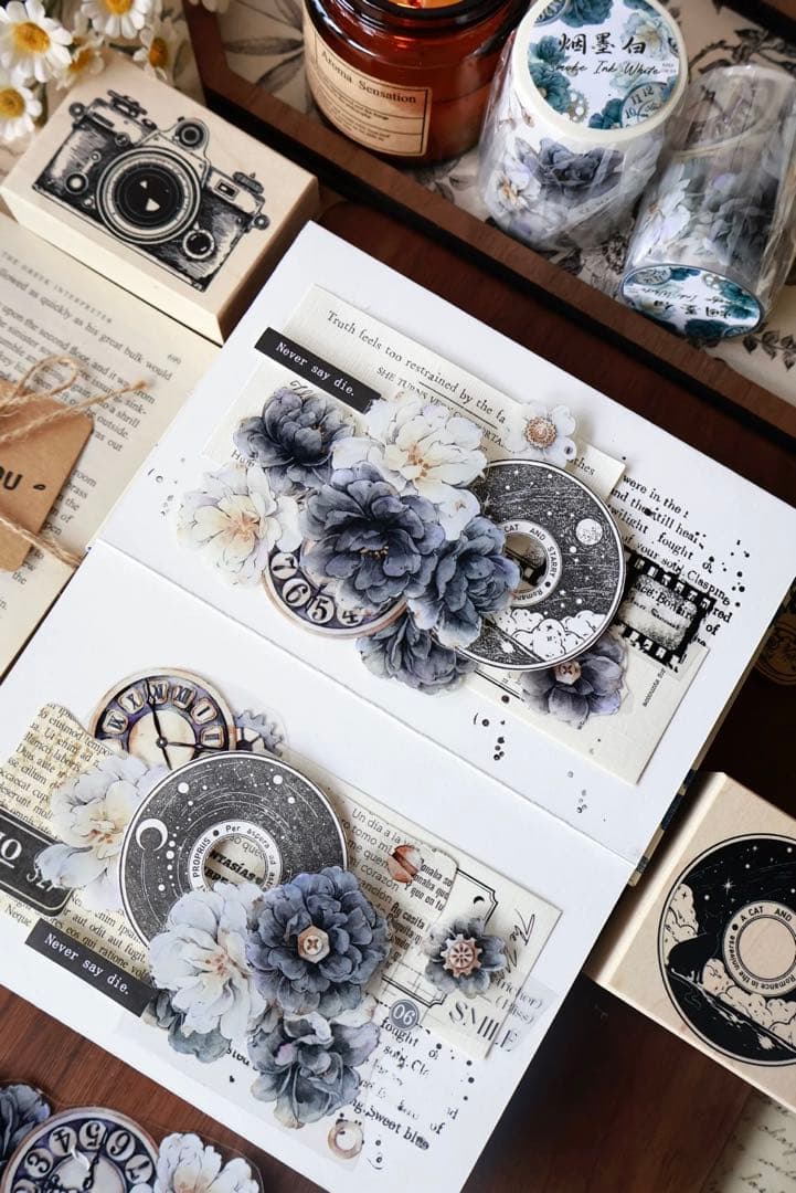 壹洱原创《烟墨白》海外マスキングテープ　マステ 【2375】