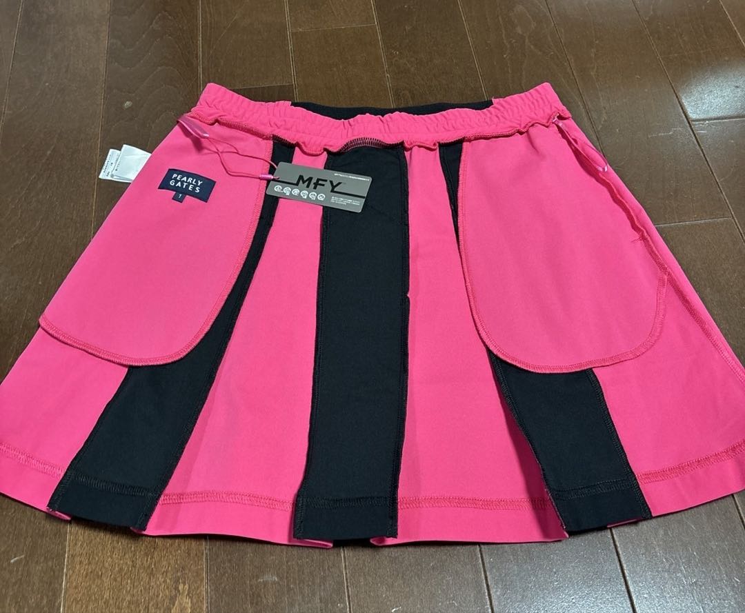 パーリーゲイツMFY裏カノコプリーズスカート ピンク×ブラックサイズ1