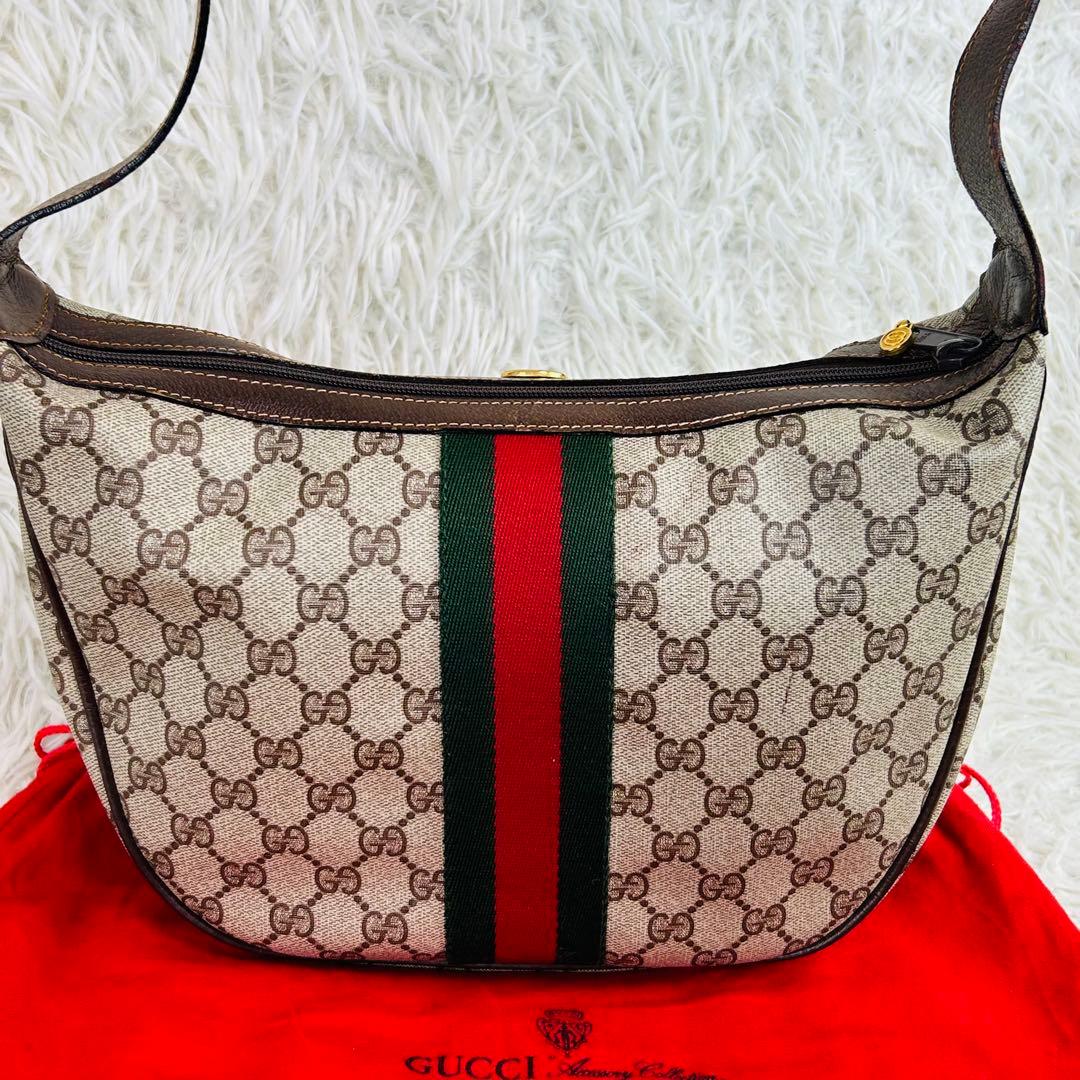 ✨美品 GUCCI GG シェリーライン ハーフムーン ショルダーバッグ レザー