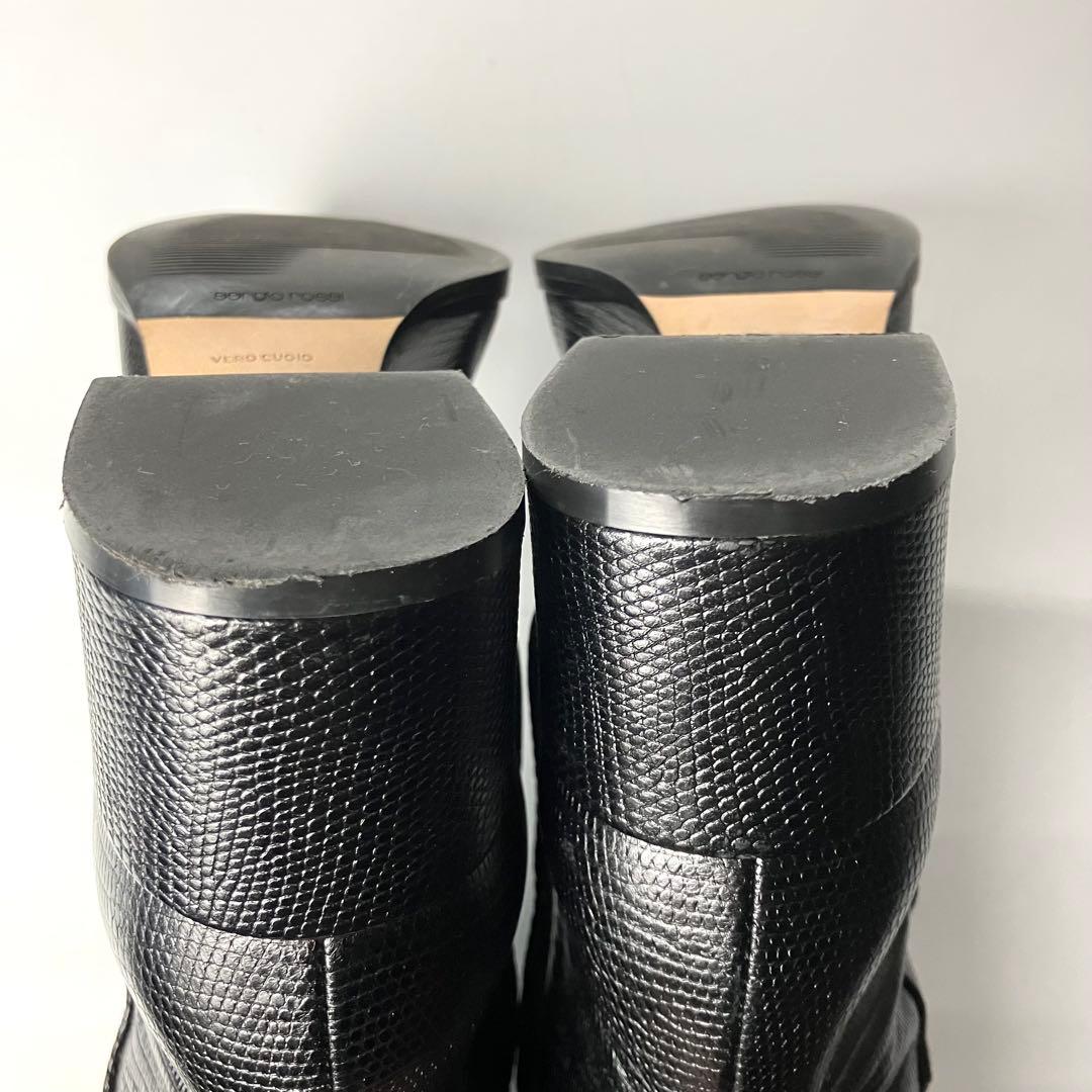 【美品】セルジオロッシ　リザードロングブーツ　ブラックバックル　黒22.5 近年