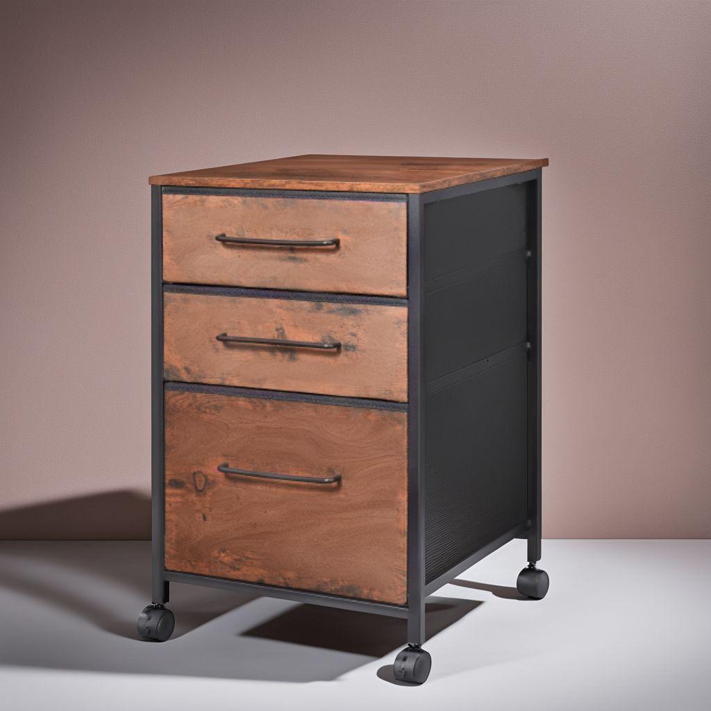 茶 使い勝手抜群 デスクワゴン 3段収納 キャビネット