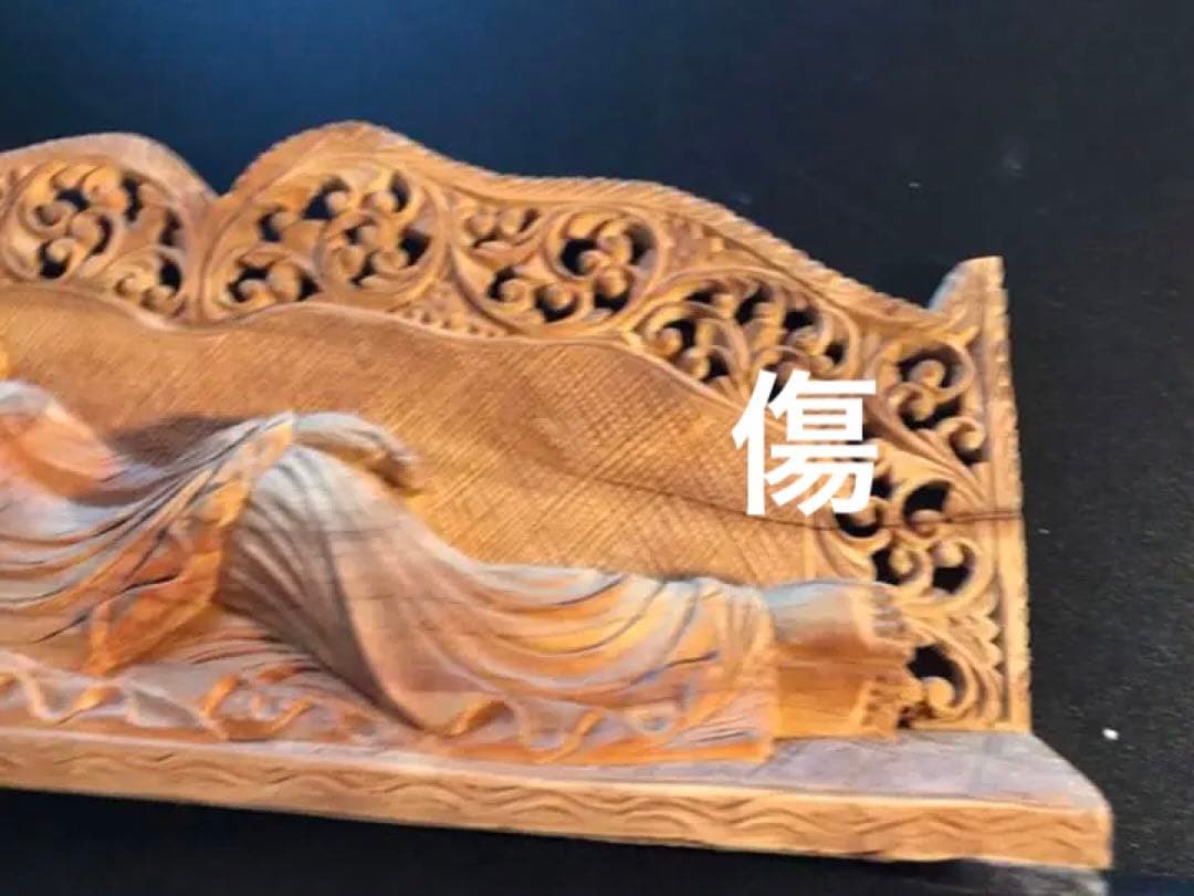 香道　寝釈迦像　仏像アンティークW24cm細密手彫刻木製　飾り　茶道具　作家物