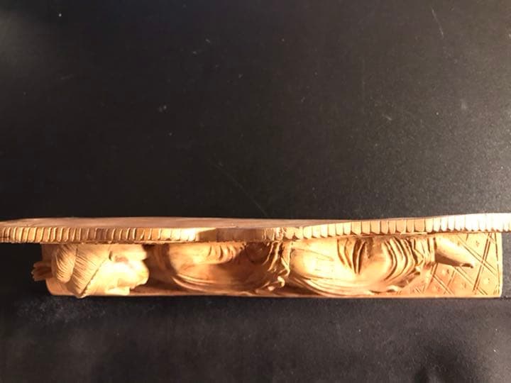 香道　寝釈迦像　仏像アンティークW24cm細密手彫刻木製　飾り　茶道具　作家物