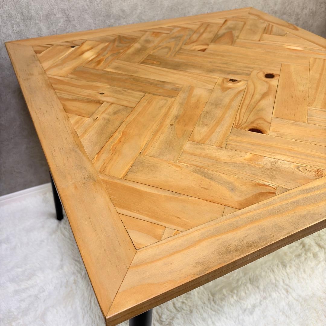 ヘリンボーン ダイニングテーブル 幅80cm 2人用 アイアン脚 木製 カフェ風