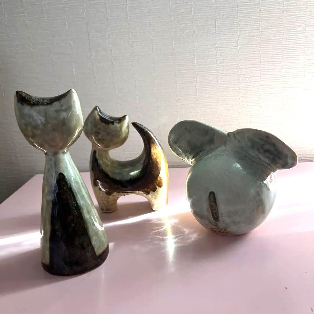 猫と象の陶器フィギュア3点セット　スーホルム　廃絶