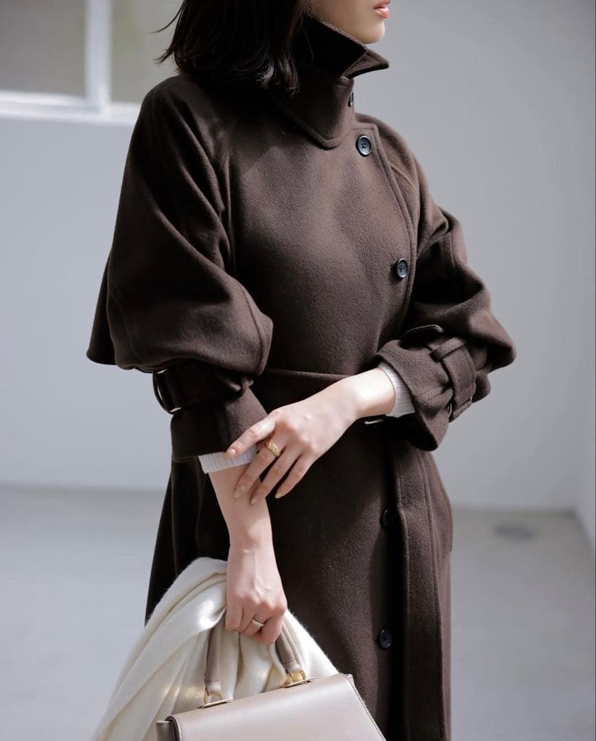 anuans ウールトレンチコート　BROWN M