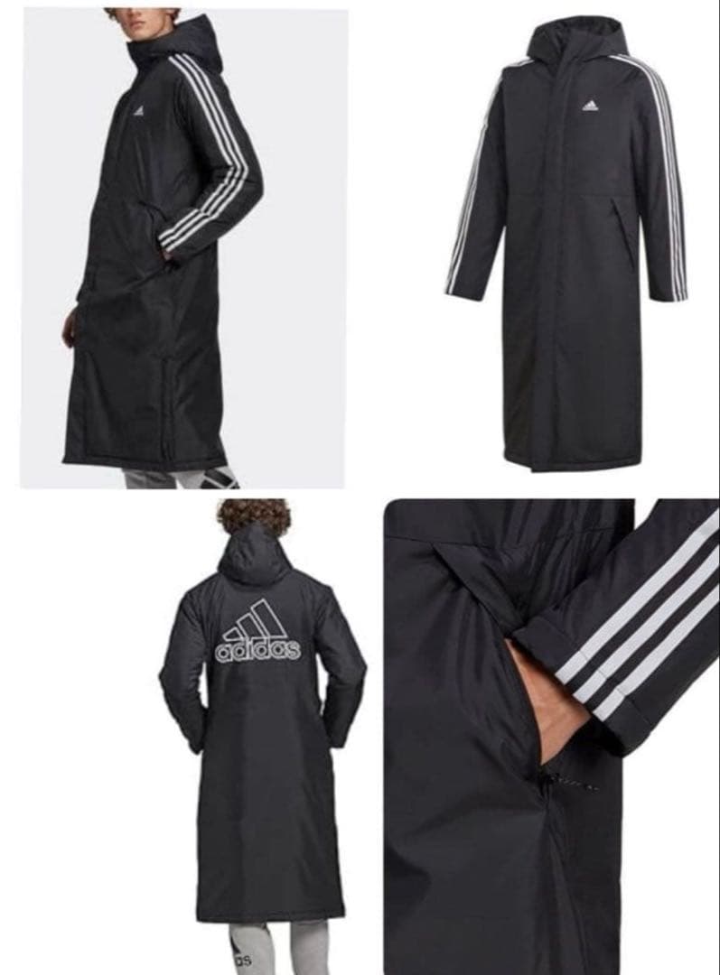 【極美品】adidas ブラック ベンチコート XO 2X L ロングコート