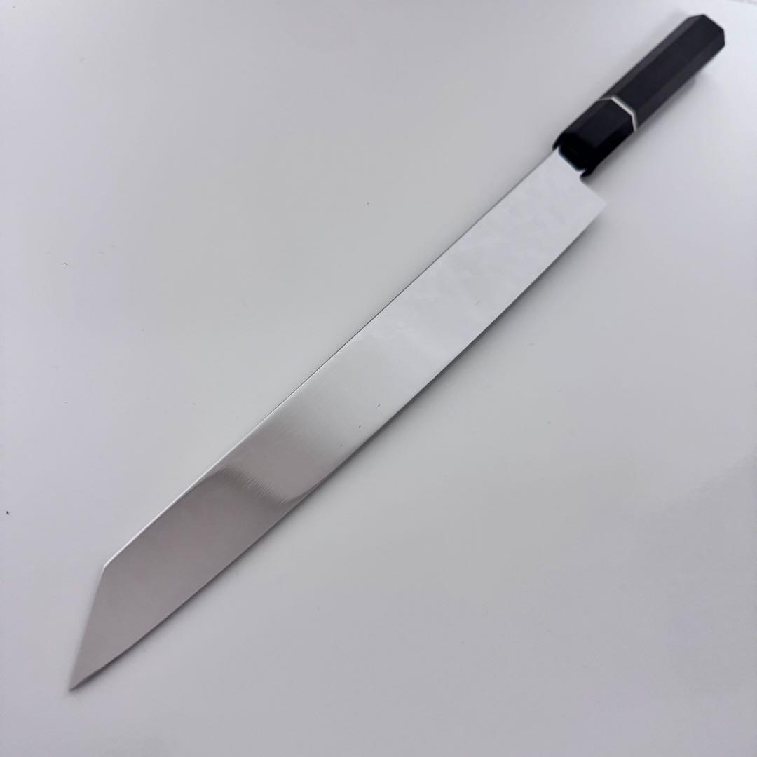 270mm 切付柳刃包丁 全鋼 鏡面 黒檀・黒水牛角八角柄