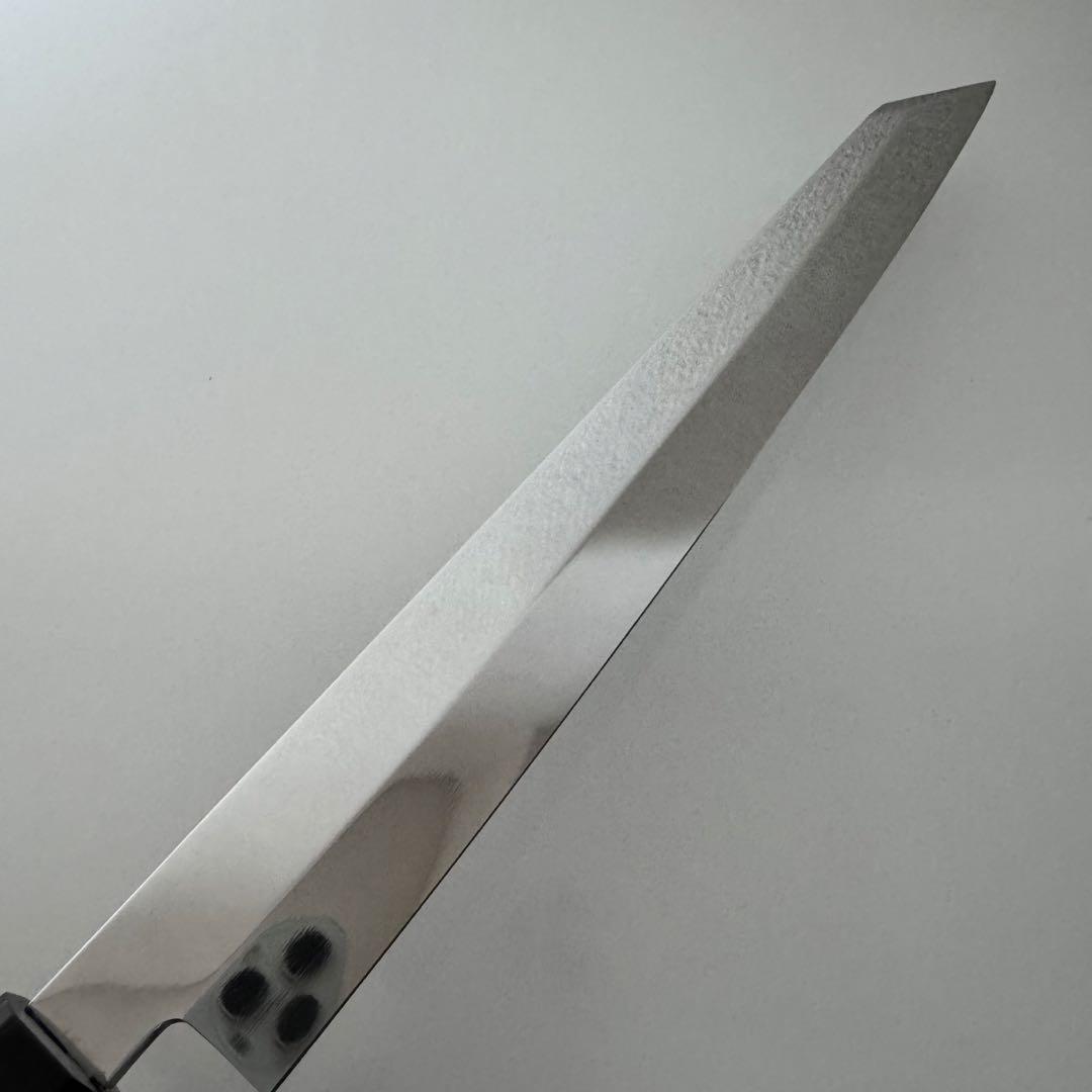 270mm 切付柳刃包丁 全鋼 鏡面 黒檀・黒水牛角八角柄