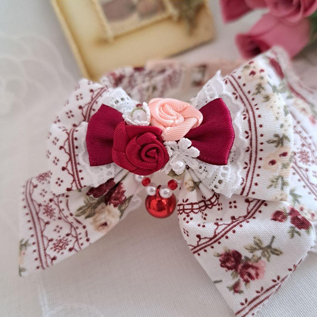 ボーダーローズ柄わんちゃん猫ちゃん用襟付首輪