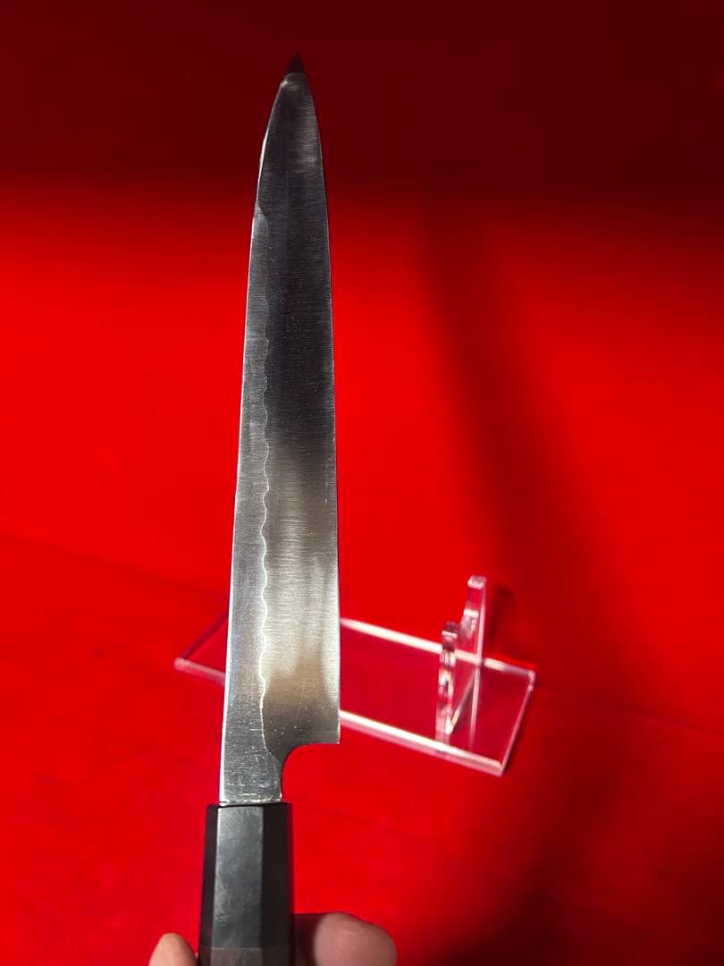 01542 包丁　柳刃　保勝　津軽打刃物　青波打　左用　九寸　箱付　未使用品