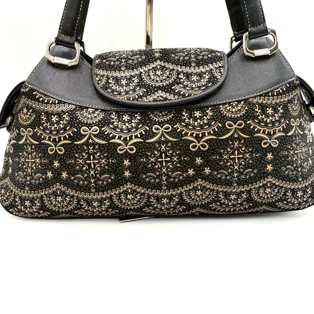 【超美品】印傳屋 PRIDEN プライデン 手提げバッグ 黒×ベージュ 鹿革 漆