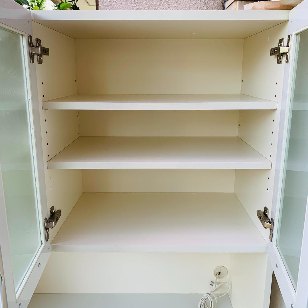 【美品／送料込み価格】パモウナ 白い食器棚・キッチンボード　幅90cm