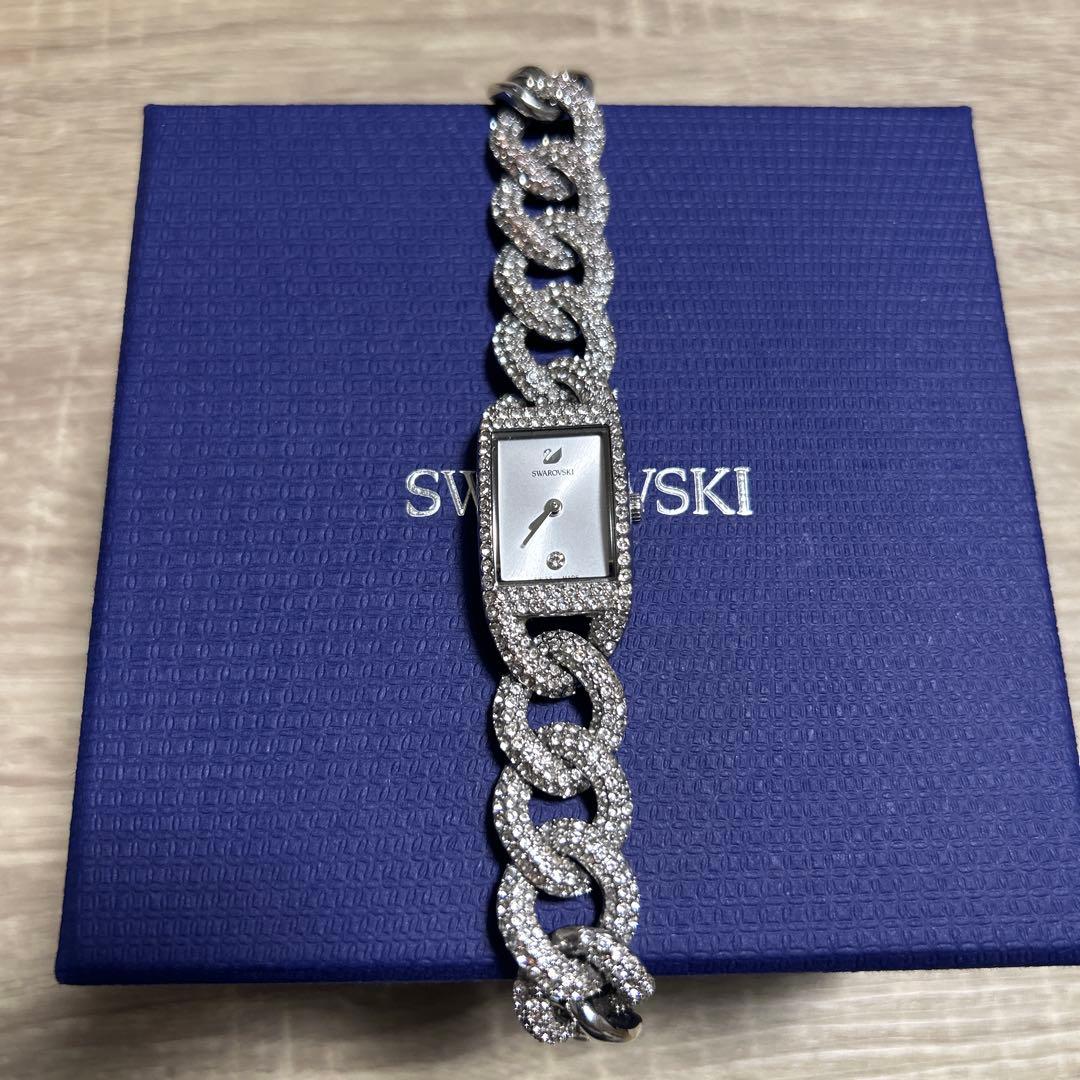 【美品】SWAROVSKI シルバー チェーン腕時計