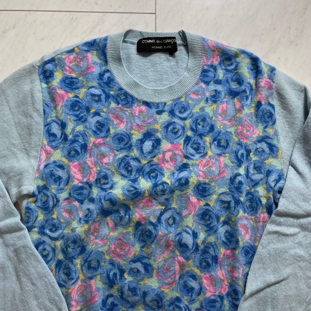 コムデギャルソンオムプリュス クルーネックニット 薔薇柄 ウール AD1988
