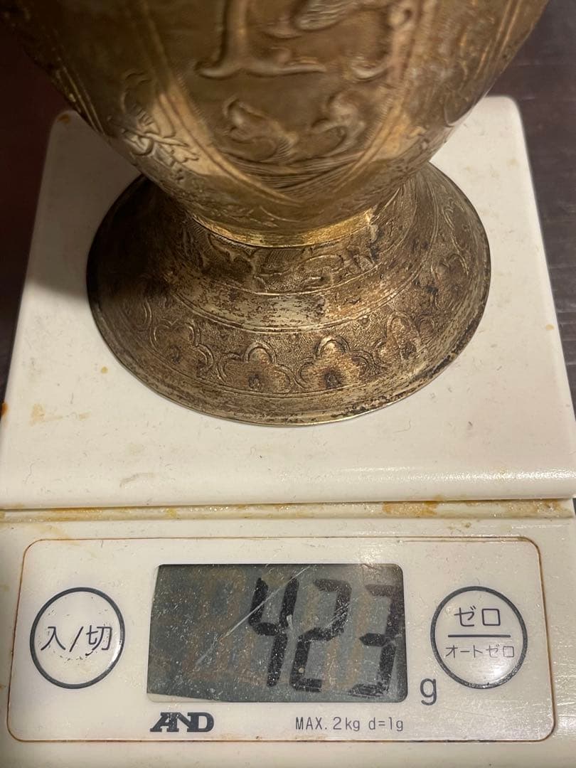 ダ*吉様 金属製 龍と鳳の模様 花瓶 約30cm 手打ち