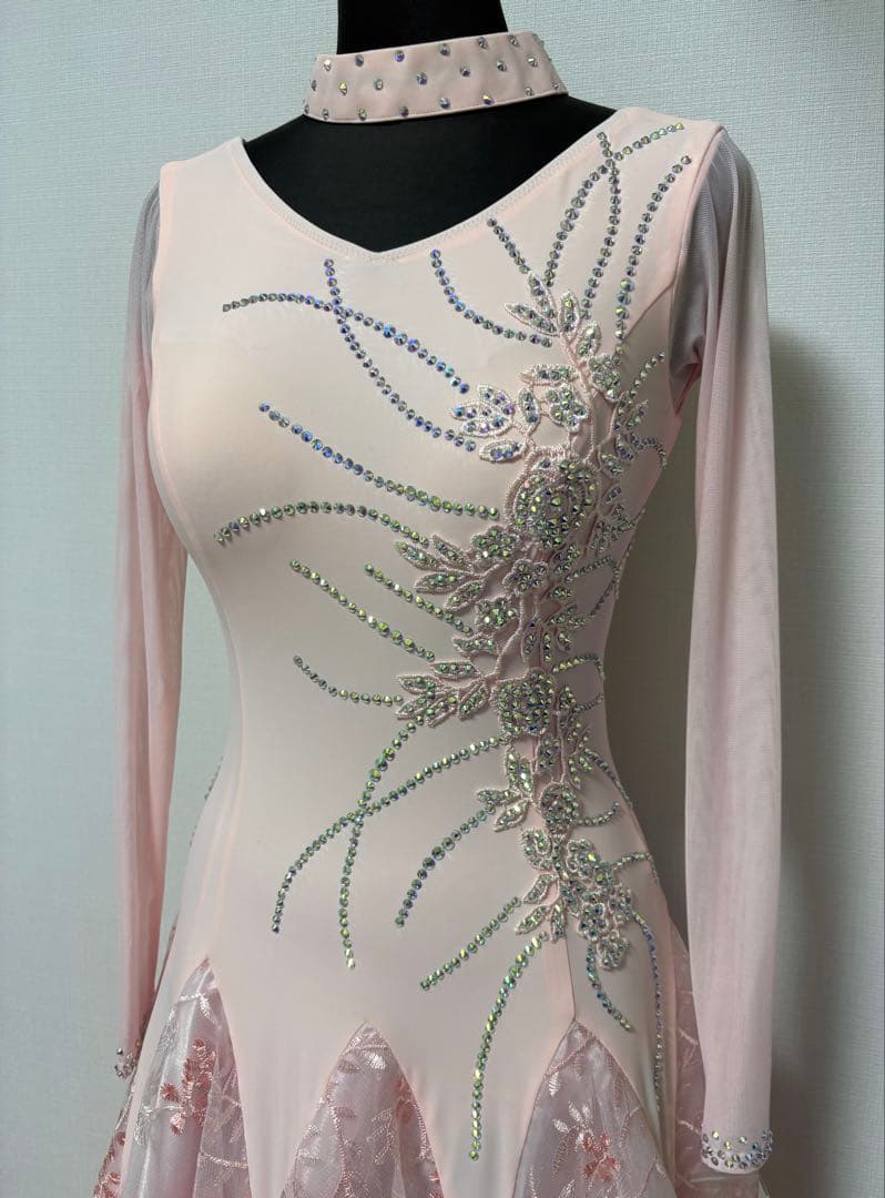 社交ダンスワンピース　パーティワンピース　ソシアルダンス　コーラルピンク