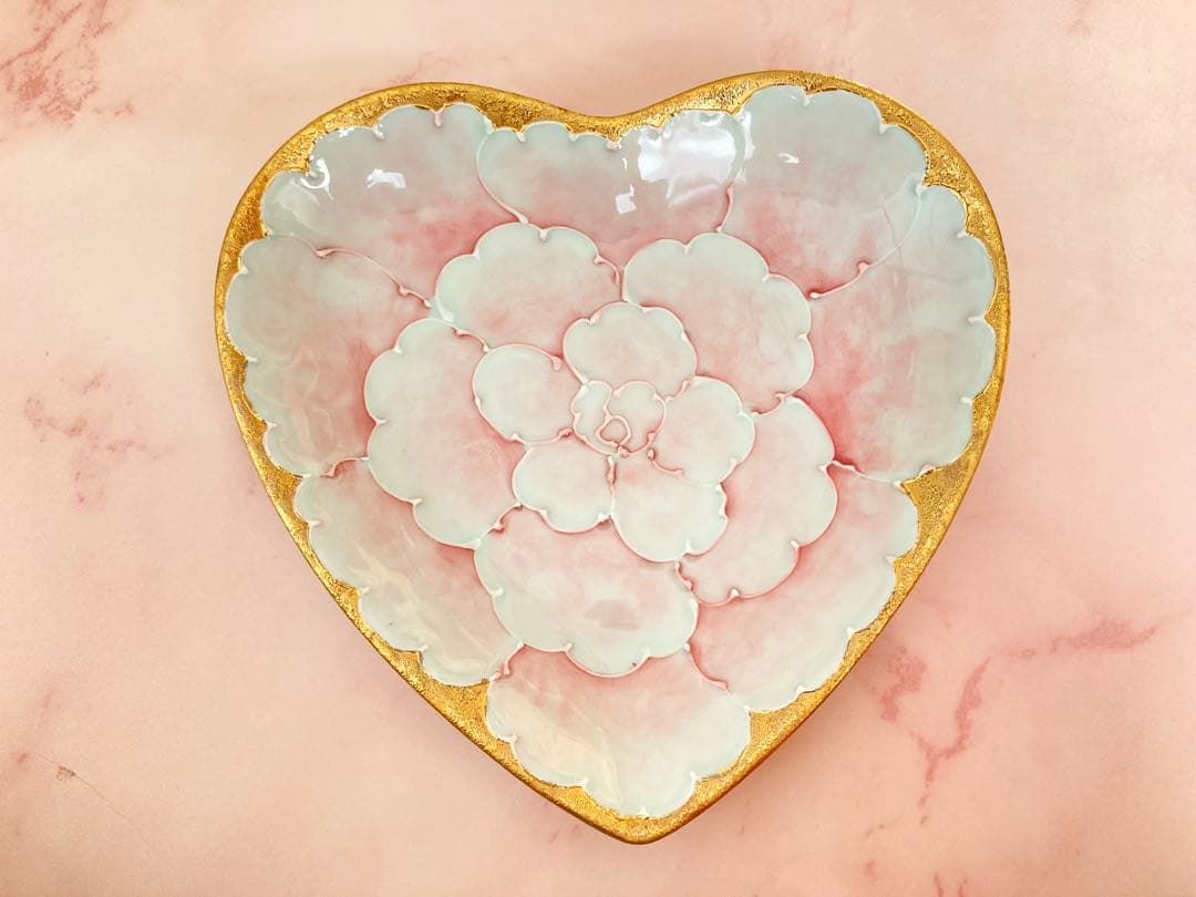 有田焼 文山窯 ゴールド 牡丹 ハート 皿 セット 7寸