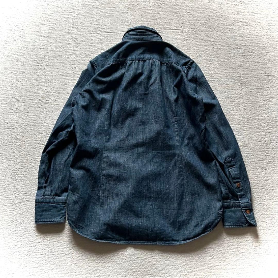 45R 人気 デニム インディゴ染め シャツ ネップ R刺繍 S 45rpm