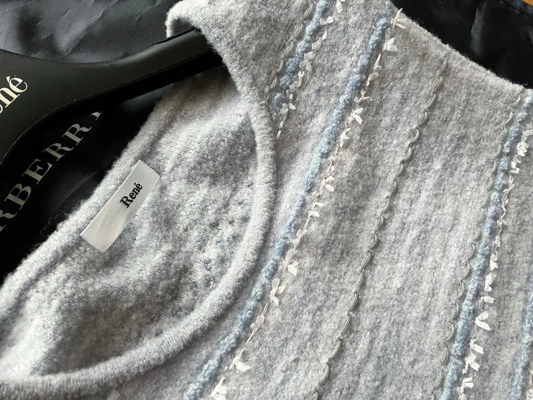 グレー×水色ツィード風ニットワンピース