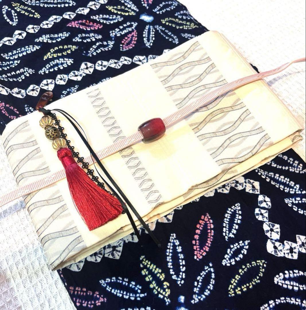 有松鳴海絞り 華やか 菊葉 手蜘蛛絞り 一部しつけ付き 手縫い濃紺 美品