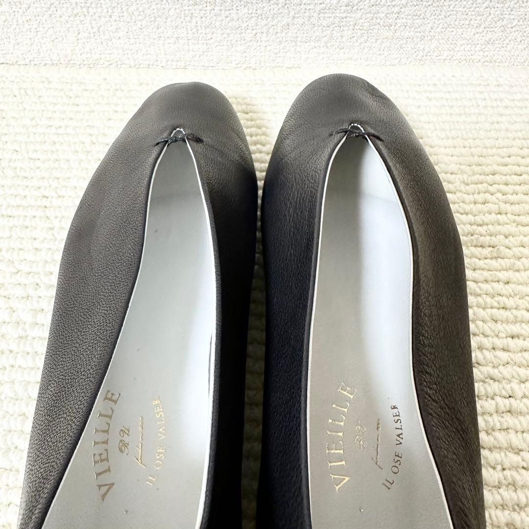 VIEILLE Cinqヴィエイユ サンク フラットシューズ 37 黒 レザー