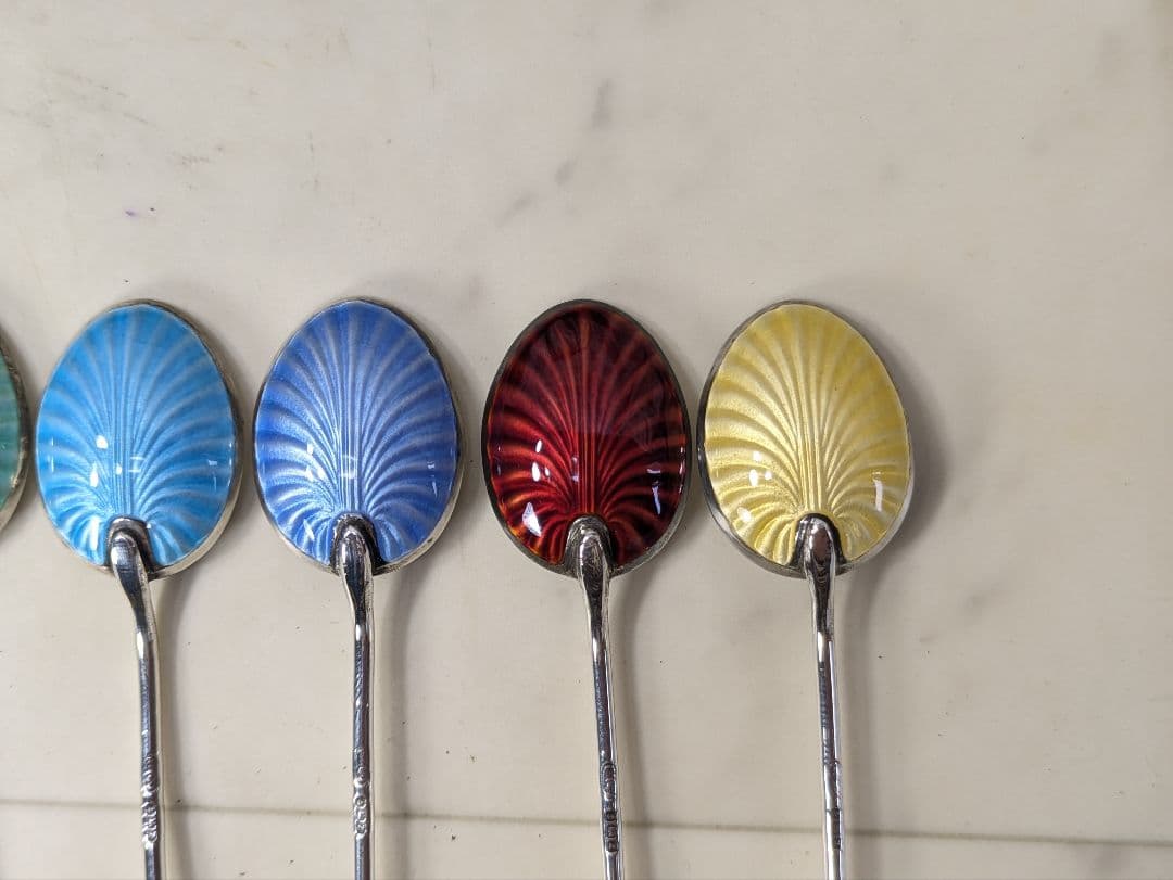 英国 アンティーク 1949年 スターリングシルバー スプーン 6本 エナメル