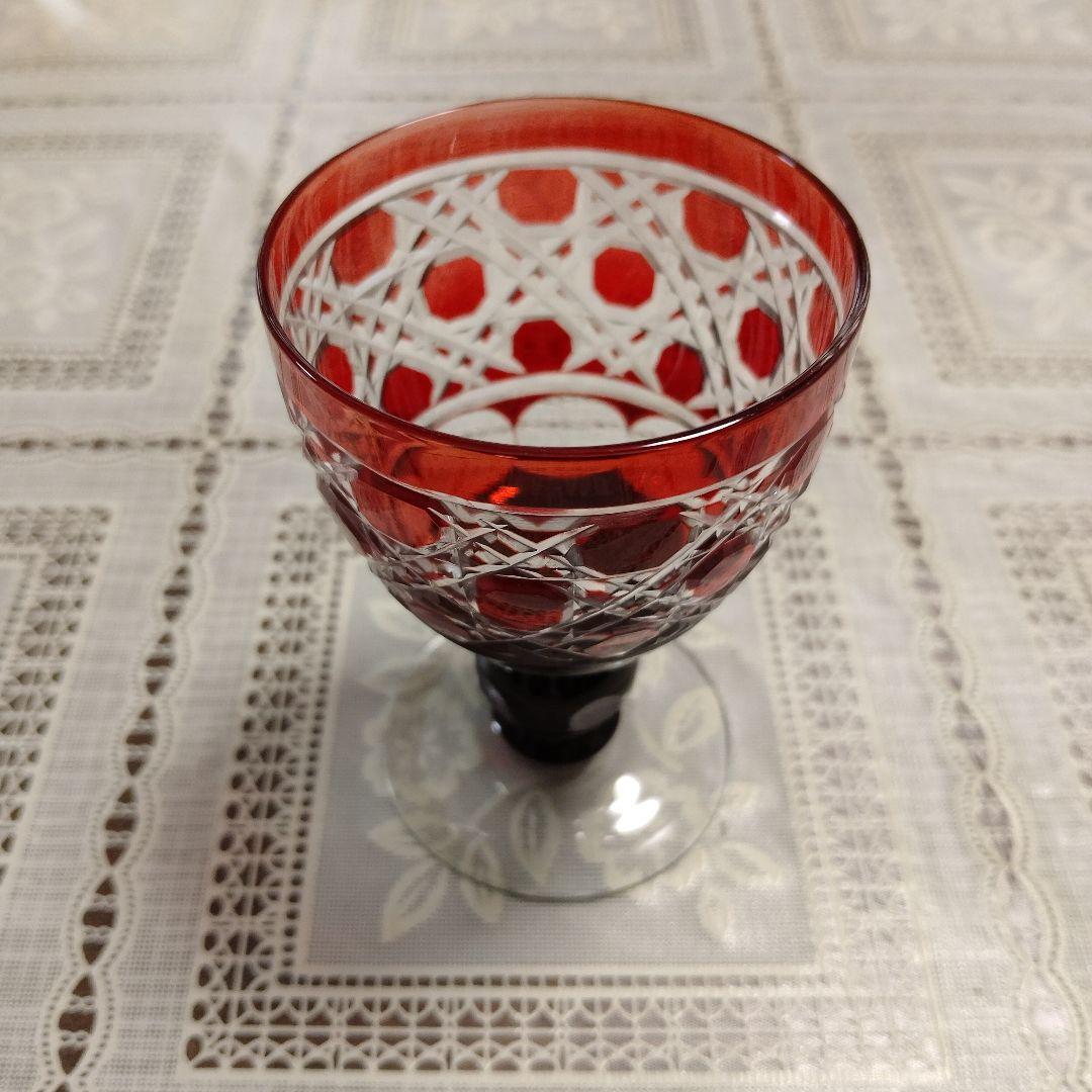 \"未使用\" ヤマザキガラス製　薩摩切子　色彩グラス3個セット(南蛮青、赤、藍)