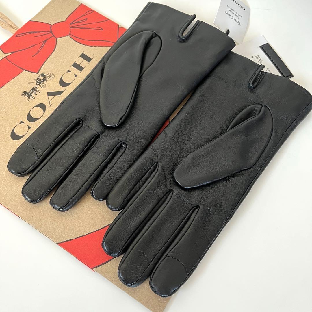 コーチ☆新品☆レザーテック スマホ対応 グローブ 手袋/ブラック 黒 S