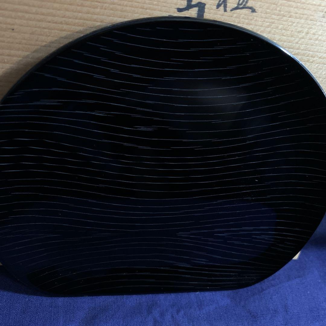 慶塚　輪島塗 半月銘々皿 5客 半月黒壇沈金　菓子皿