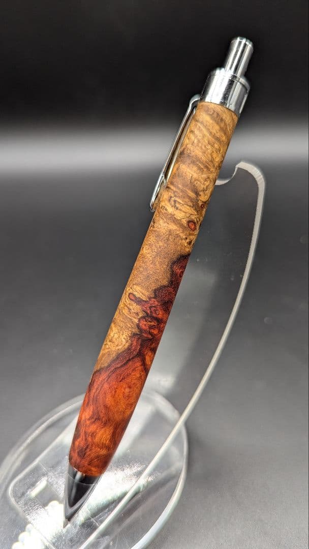 382ペン工房翌檜　本花梨　紅白　瘤杢　木軸シャーペン　ボールペン