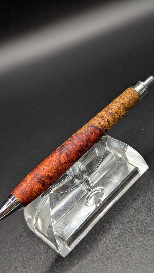 382ペン工房翌檜　本花梨　紅白　瘤杢　木軸シャーペン　ボールペン