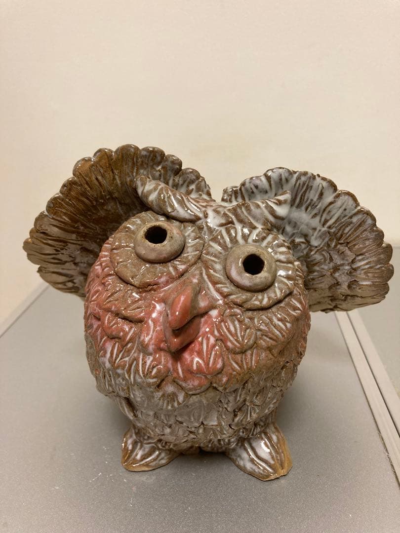 沖縄 焼き物 ふくろう 置物2体