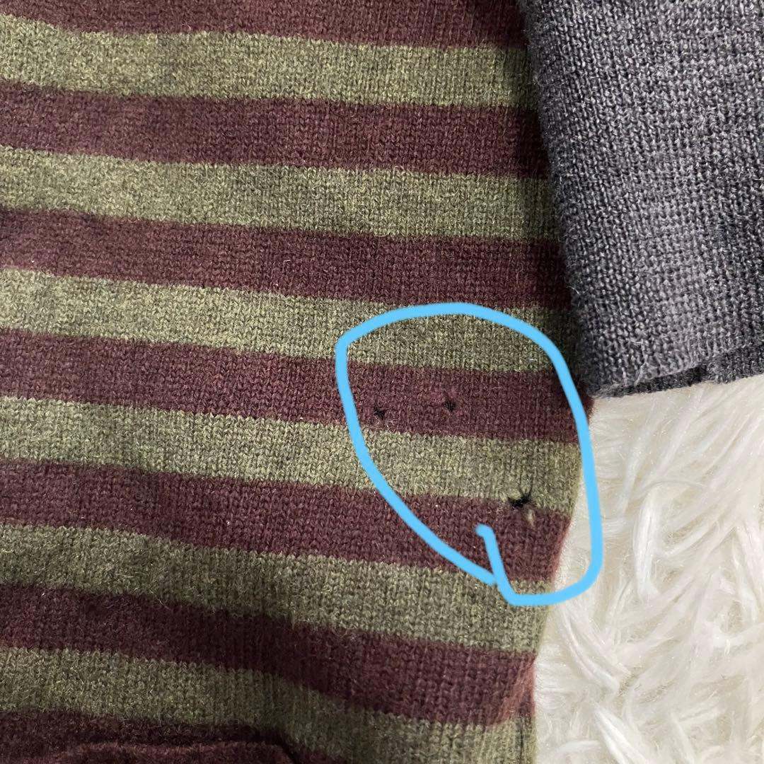 ヤン コムデギャルソン ボーダー 切替 ウール 襟付き ニット 長袖 M