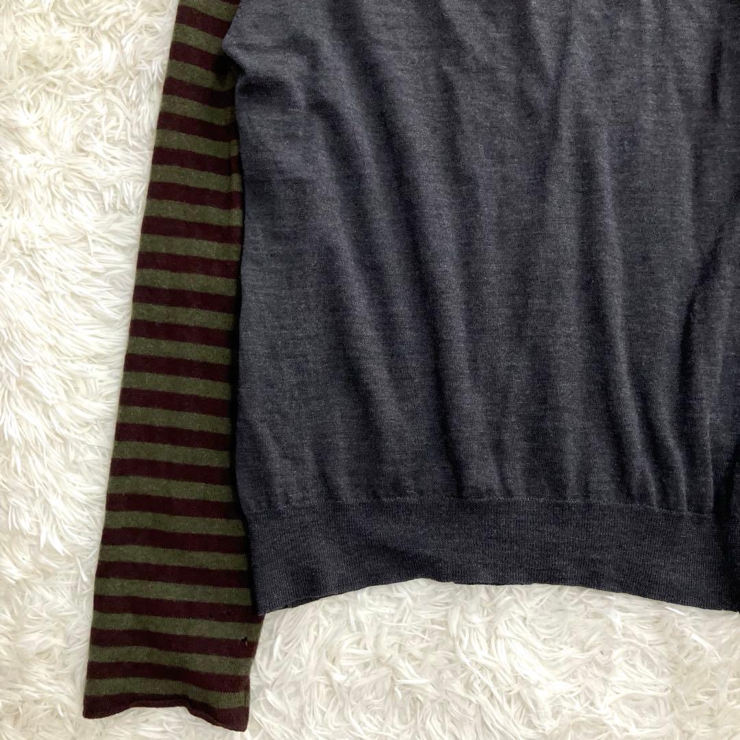 ヤン コムデギャルソン ボーダー 切替 ウール 襟付き ニット 長袖 M