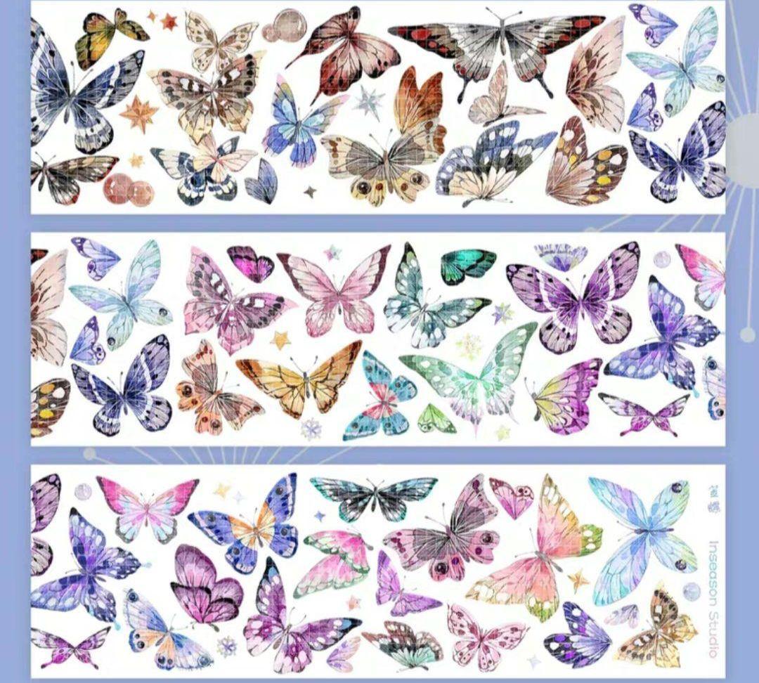 切売 101★ 海外 マスキングテープ マステ PET 装飾 蝶 銀ホロ