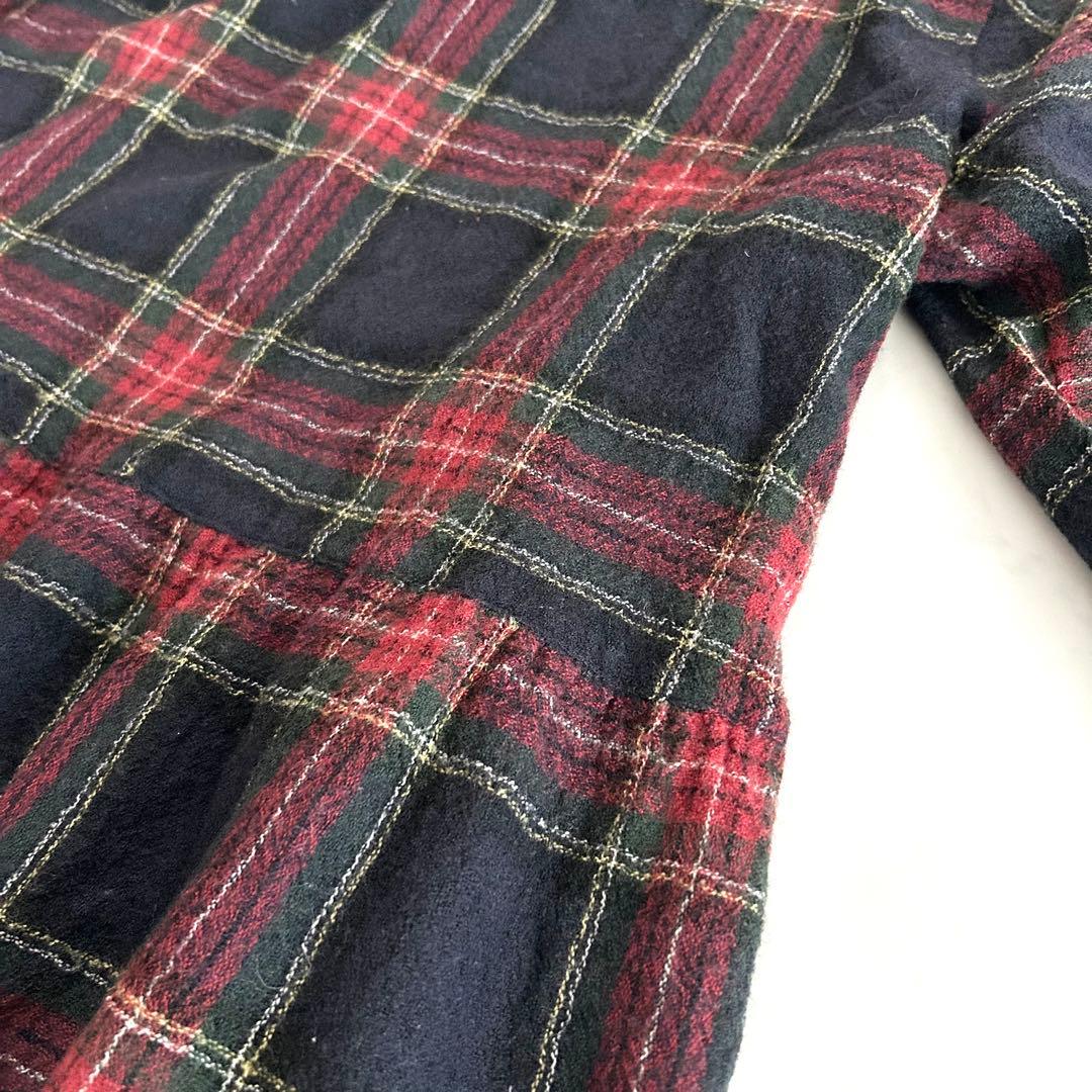 暖か イチ ichi チェックギャザーシャツワンピース ウール 黒 ブラック 毛