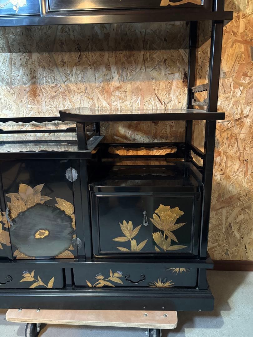 セール　井波唯志　輪島塗　梨地　蒔絵　牡丹　茶棚　金蒔絵　細密　螺鈿　日展作家