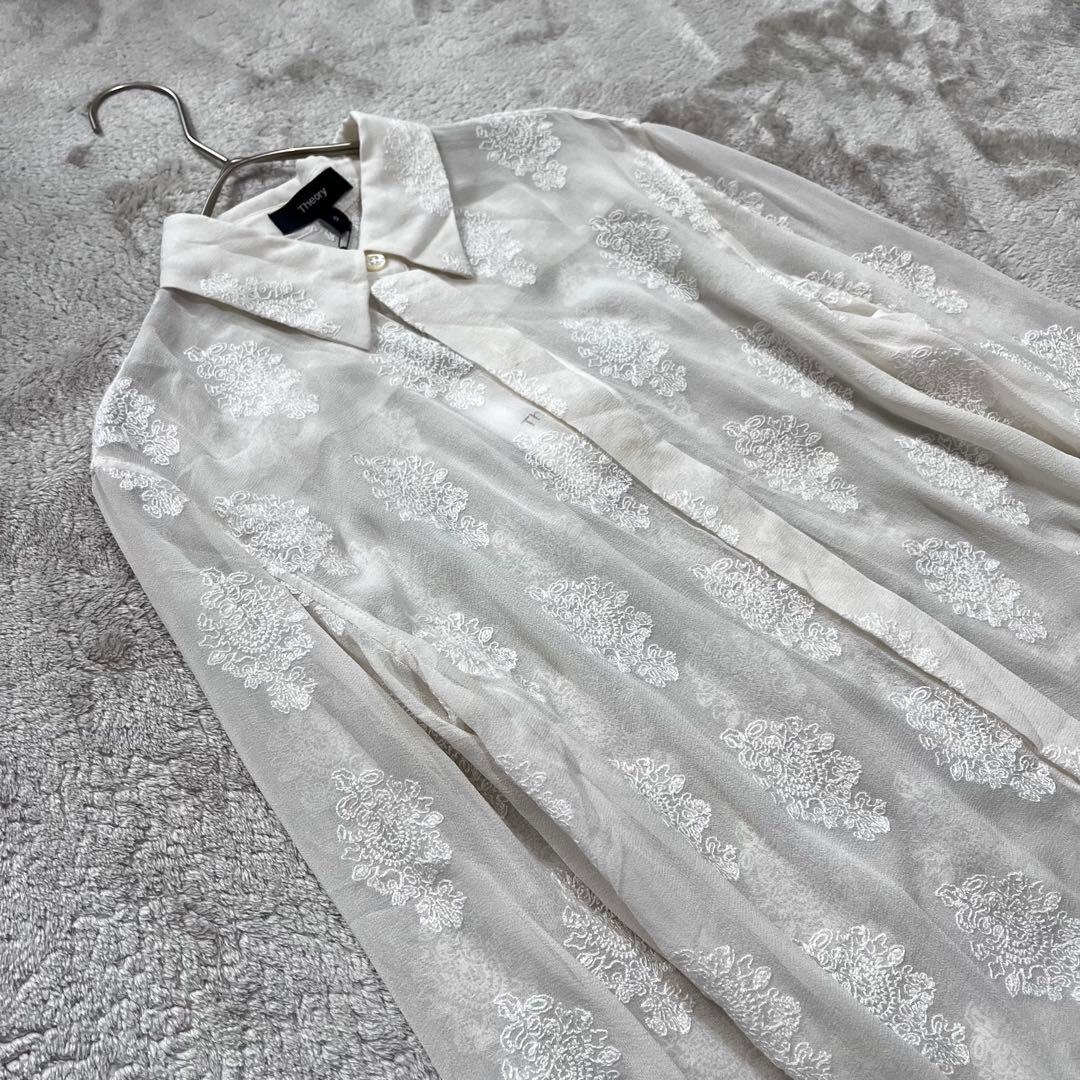 サンタ　　シルク100% シースルー　シアー　刺繍　ブラウス　白