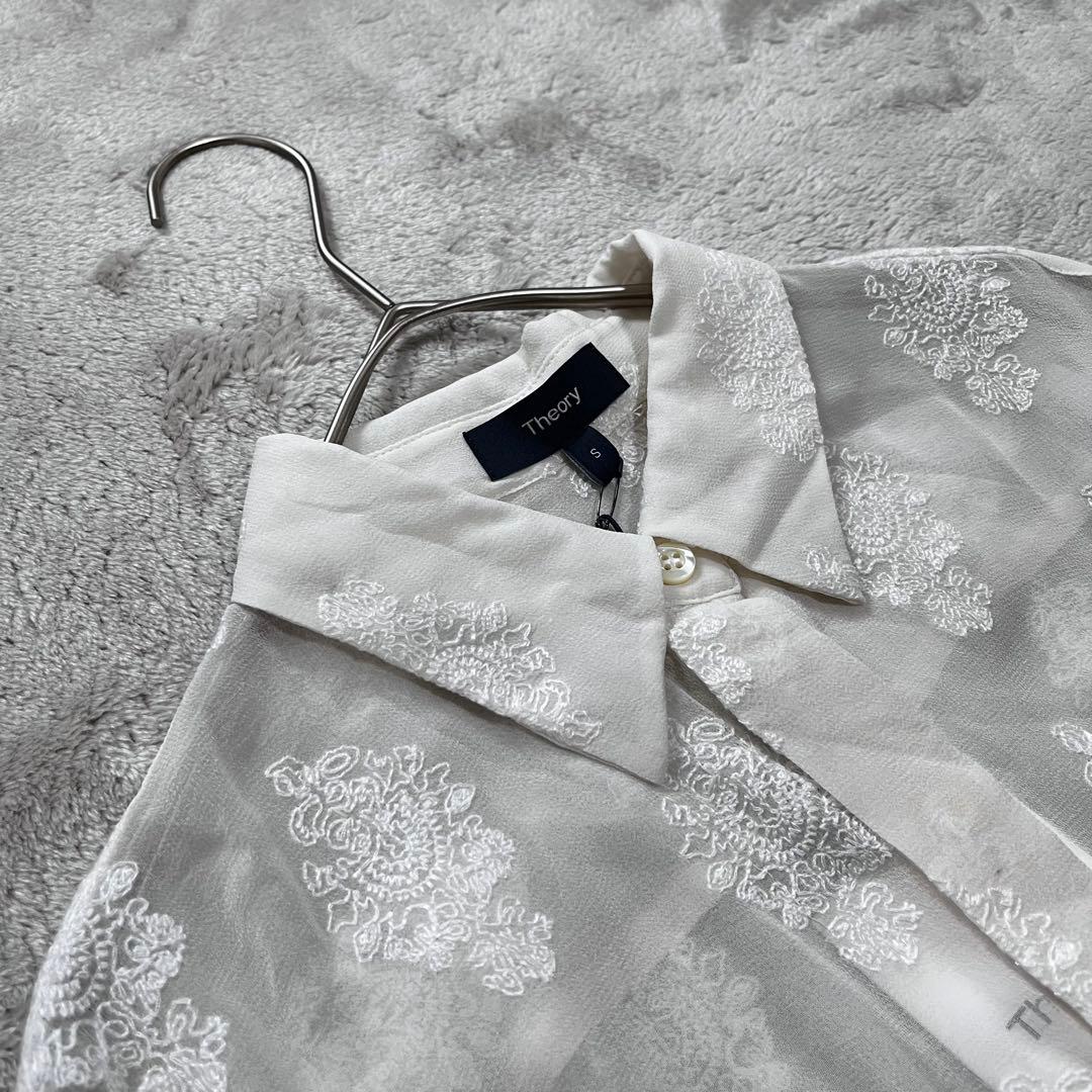 サンタ　　シルク100% シースルー　シアー　刺繍　ブラウス　白