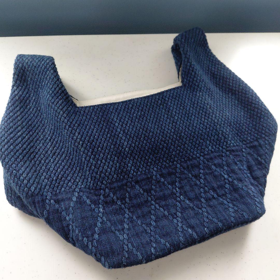 武州正藍染　手提げバッグ　小　二重刺子　濃紺