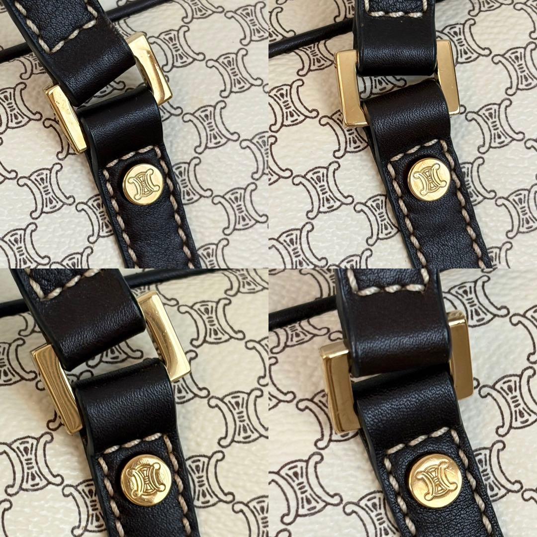 【美品】セリーヌ マカダム柄ハンドバッグ ミニボストンバッグ ホワイト系 127