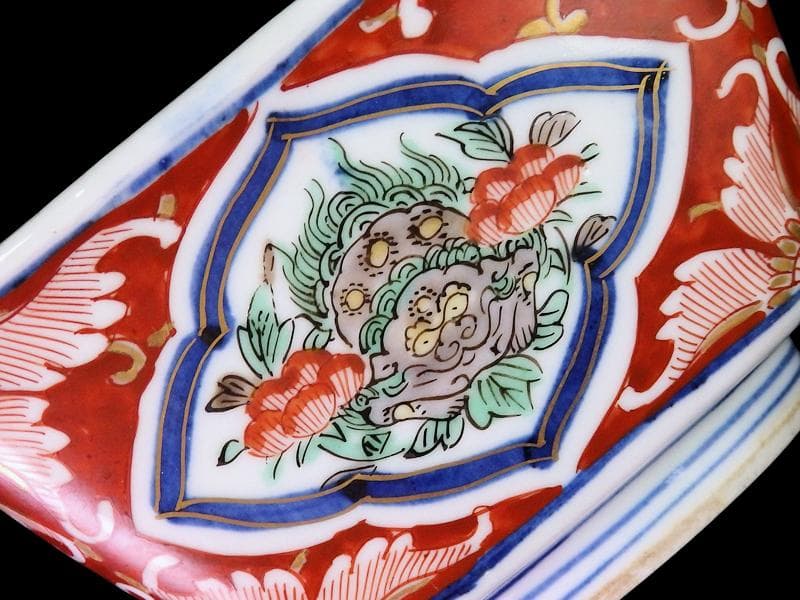 大聖寺伊万里　唐獅子牡丹の図　四方角向付　５客　N1114AS-CZy