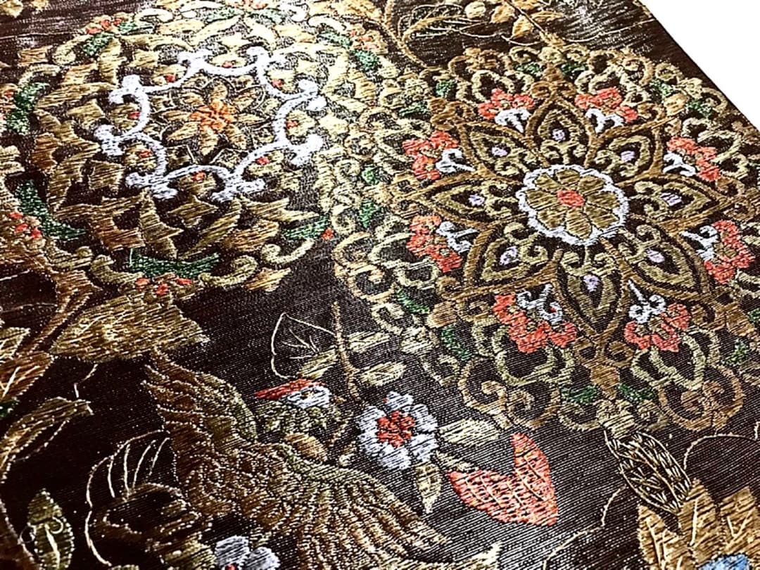 正絹 袋帯 金糸 豪華♡刺繍 華紋 花喰い鳥 花唐草