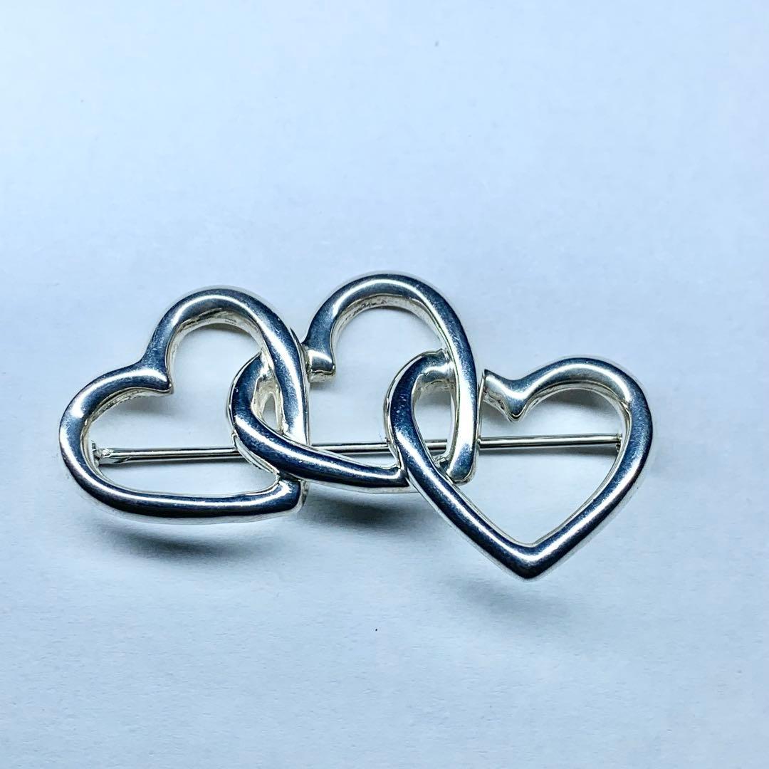 美品 ティファニー トリプルハート ブローチ ピンバッジ シルバー 925