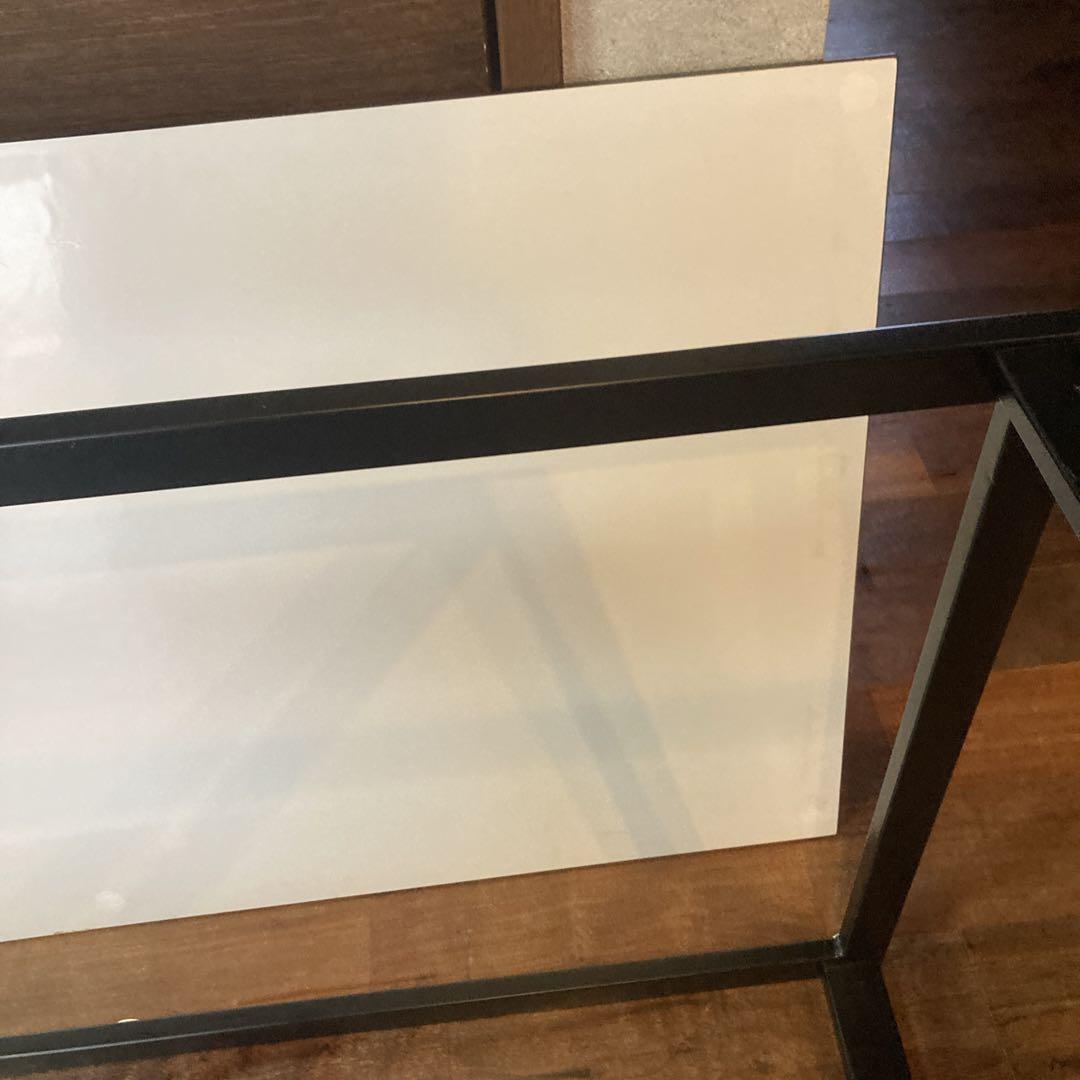 貴重✨️天板強化ガラス 青い木目調 黒い金属製フレーム モダン コーヒーテーブル