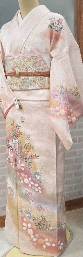 訪問着4点フルセット、着物、袋帯、帯締め、帯揚げ トールサイズ対応